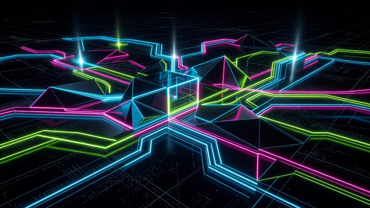 Modern computer graphic digital neon rendering representing dark glossy dynamic textures